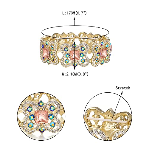 Image of EVER FAITH Austrian Crystal Art Deco Butterfly Bridal Elastic Stretch Bracelet Gold-Tone