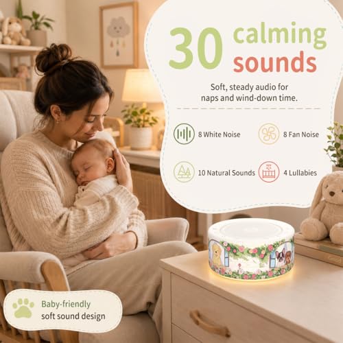 Image of Kipcush White Noise Machine for Baby & Adults, Sleep Sound Machine with 30 Soothing Sounds, 8-Color Night Light, Memory Function, White Noise for Sleeping, Nursery, Office, Travel, Relaxation