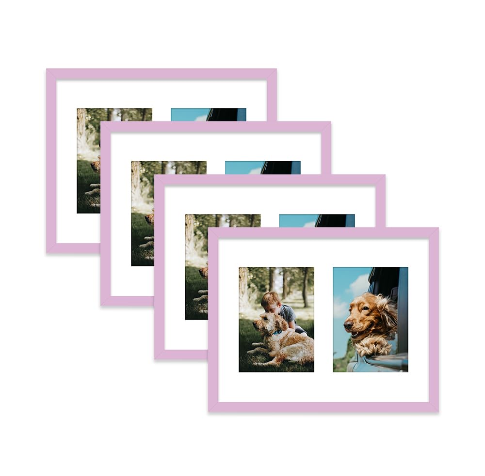 Lilac Multi Photo Frame - Holds 2 x 7x5 Pictures, Family Collage Picture Frame for Wall Display, 14x11 Frame size, Set of 4