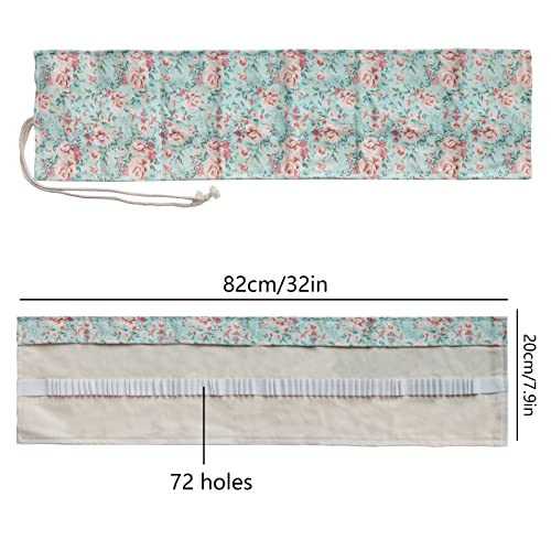 Image of Yitexin 72 Slots Canvas Pencil Roll Wrap, Handmade Roll-Up Pencil Case Pouch Fabric, Large Capacity Pencil Case Holder Organizer for Artists Painting, Sketchers(Flower)