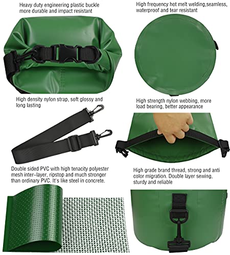 MARCHWAY Floating Waterproof Dry Bag Backpack 5L/10L/20L/30L/40L, Roll Top Sack Keeps Gear Dry for Kayaking, Rafting, Boating, Swimming, Camping, Hiking, Beach, Fishing (Dark Green, 30L) - Thumbnail 4