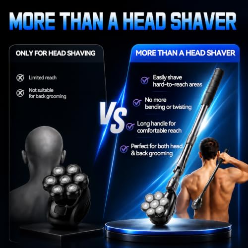 Image of ZOMU Electric Back Shaver for Men - Drop-Proof Snap-Lock Design, 6 in 1 Long Handle Back Groomer with 7D Floating Head, Multi-Function Full Body Trimmer, LED Display, IPX6 Waterproof（Black）
