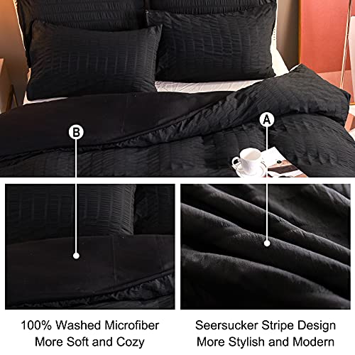 A Nice Night Seersucker Chic Comforter Set，Hotel Style Bedding Set,Soft Microfiber And Durable Bedding Set For All Seasons (Black, Queen(88-By-88-Inches)) #TOP1