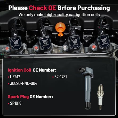 Image of BDFHYK Ignition Coil Pack UF417 and Iridium Spark Plugs SP1018 Compatible with Acura TSX 2002 2003 2004 2005 2006 2007 2008 l4 2.4L Acura Oem Coil Pack Coil for 52-1781 Set of 4