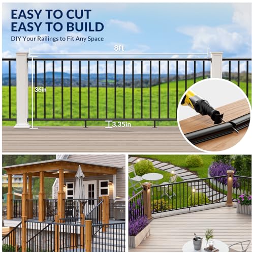 Image of Egadis 1 Pack 42 in. H x 8 ft. W Porch and Deck Railing Kit Without Post, Black Textured AAMA 2604 Powder-Coat Finish Modular Aluminum Railing System for Outdoor Decks, Porches & Balconies (1 Panel)