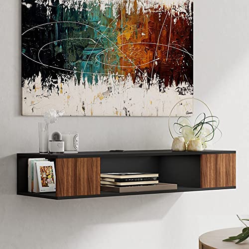 FITUEYES Floating TV Stand Shelf, Wall Mounted Entertainment Center TV Media Console Cabinet Storage Under TV Wall Hutch, Black&Golden Walnut FITUEYES Floating TV Stand Shelf, Wall Mounted Entertainment Center TV Media Console Cabinet Storage Under TV Wall Hutch, Black&Golden Walnut