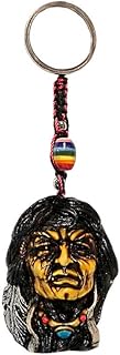 Sitting Bull Native American Indian 3D Figurine Keychain Multicolored MacramÃ© Metal Ring - Handmade Gifts Boho Car Keys Bag Accessories