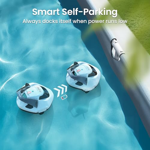 Image of (2026 Upgrade) AIPER Seagull SE Cordless Robotic Pool Cleaner with 100 Mins Runtime, Powerful 1320GPH Suction,Smart Self-Parking, Pool Vacuum for Above Ground Pools up to 860 Sq.ft, Snow White & Cyan