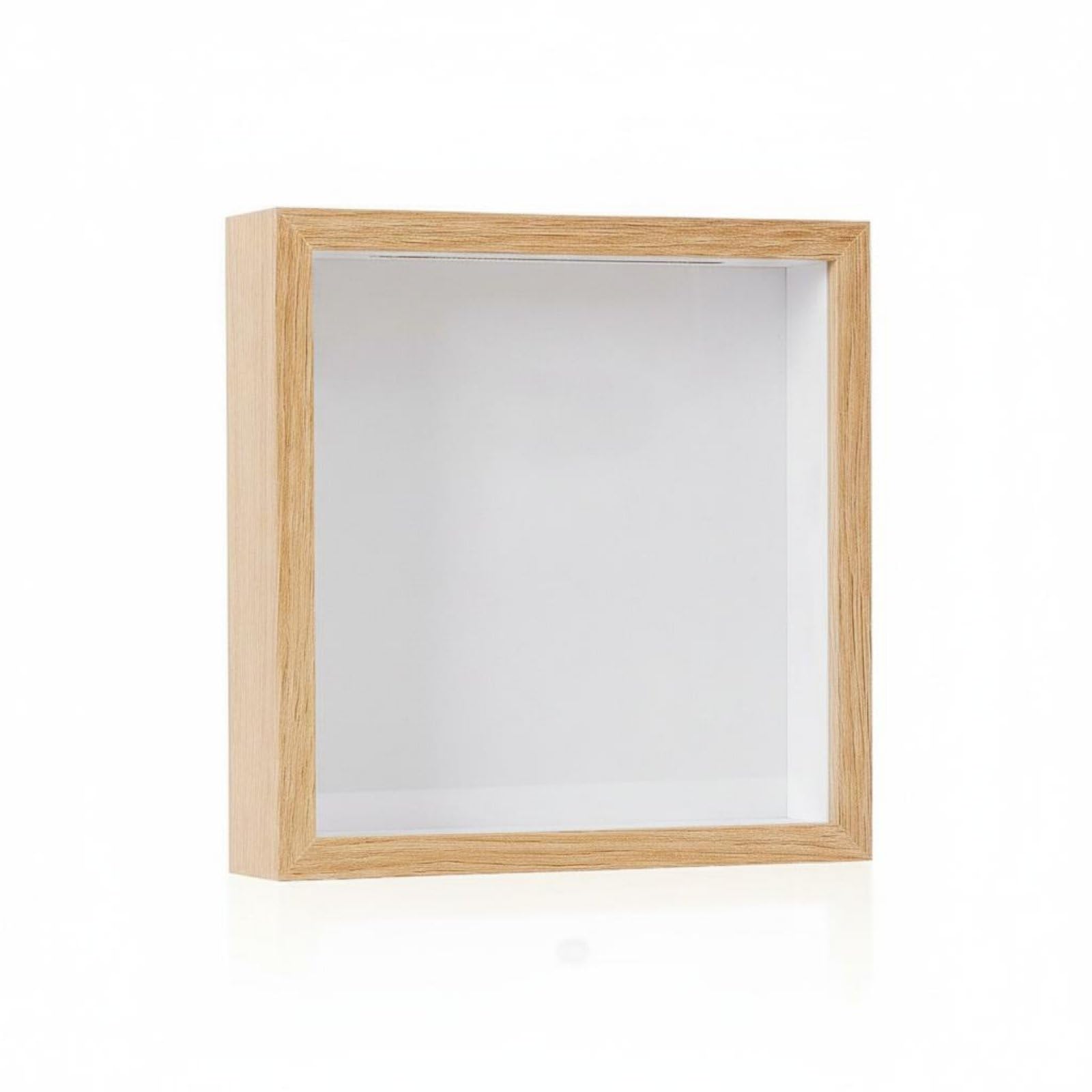 Cadre photo vitrine en bois naturel 20x20cm avec boite memento profonde