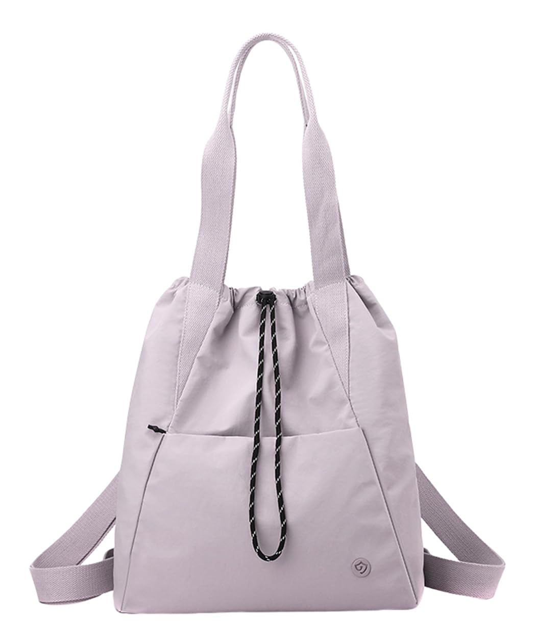 SellerFun Women's Convertible Nylon Drawstring Tote Backpack With Front Zip Pocket Adjustable Straps Gym Travel(Light Purple, 19 Liters)