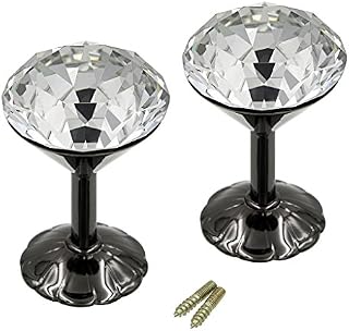 BTSKY A Pair Extra Large 60mm Glass Crystal Curtain Hold Backs Tie Back Wall Hook Tassel Holder with Chrome Base (Black)
