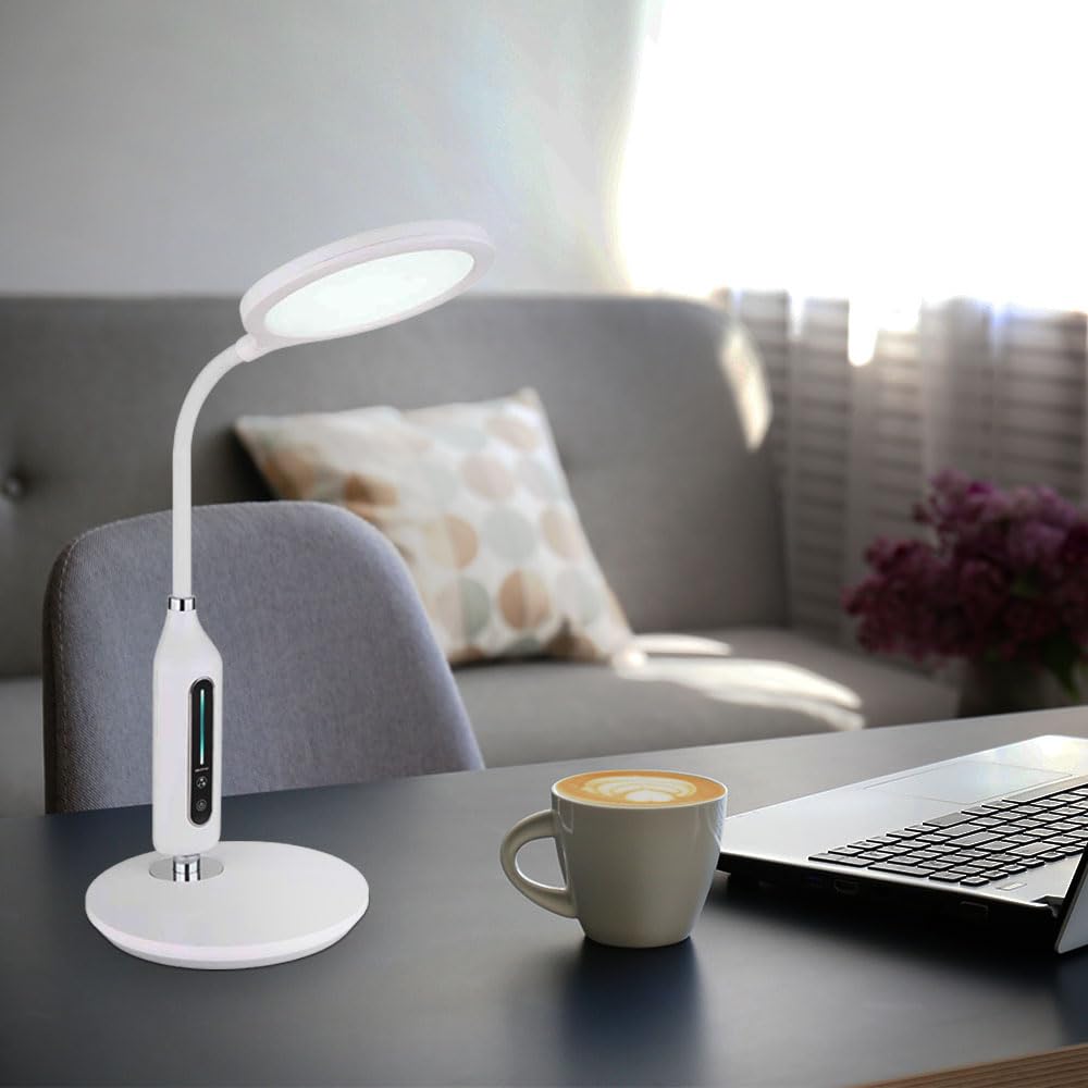 Tischleuchte Touchdimmer weiß Schreibtischlampe Touch Tischlampe schwenkbar, LED 9W 530Lm warm-kaltweiß, H 40,7 cm