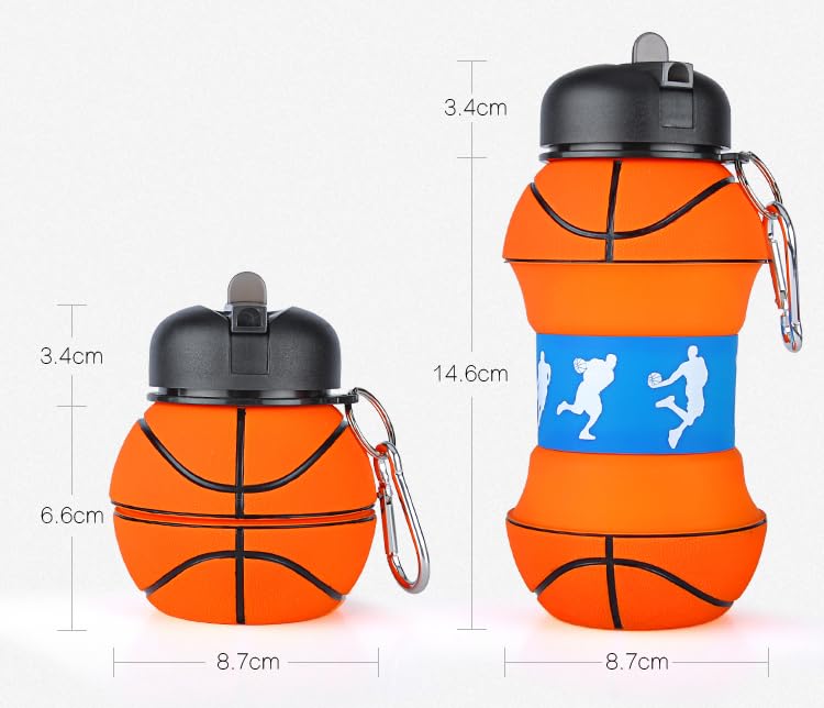 YverLand Collapsible Water Bottle for Boys and Girls BPA Free Kids Camping Water Bottle Personalized with Your Sport Compact Water Ball Original Gift (Basquet) - Image 3
