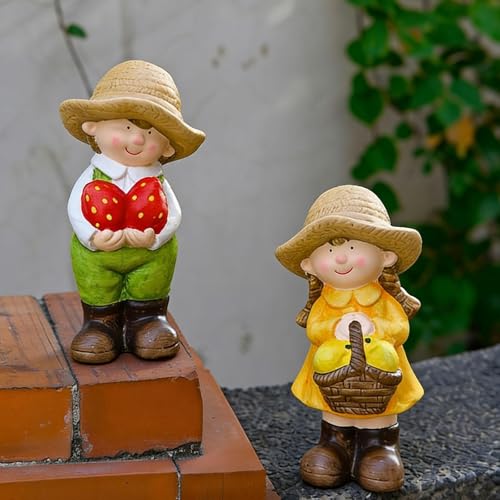 2 figurines de jardin garçon et fille modernes créatives