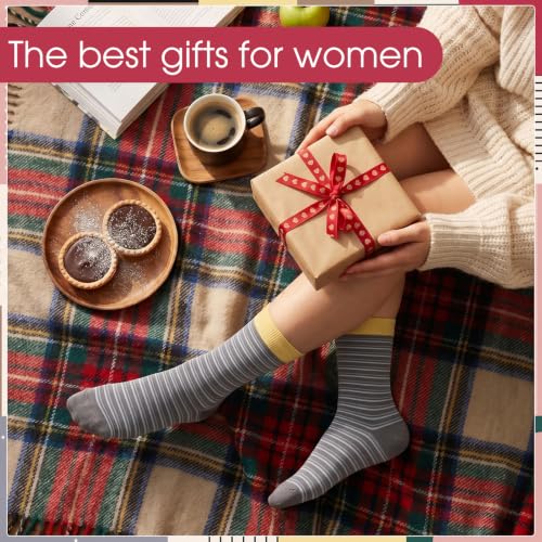 Image of Jspupifip 6 Pairs Womens Strip Crew Socks Cute College Style Ribbed Socks | Combed Cotton, Elastic Ribbed, Retro Stripe, for Work, Commuting, Shopping, Dating, Birthday, Sports, Home, Office