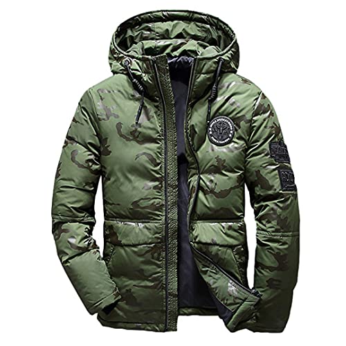 Veste en Duvet Canard Blanc pour Hommes Parka Camouflage Militaire Vestes épaisses et Chaudes en Plumes Green XL