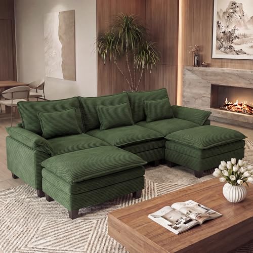 Image of URRED Oversized Modular Sectional Sofa,Solid Green:122 inch U Shaped