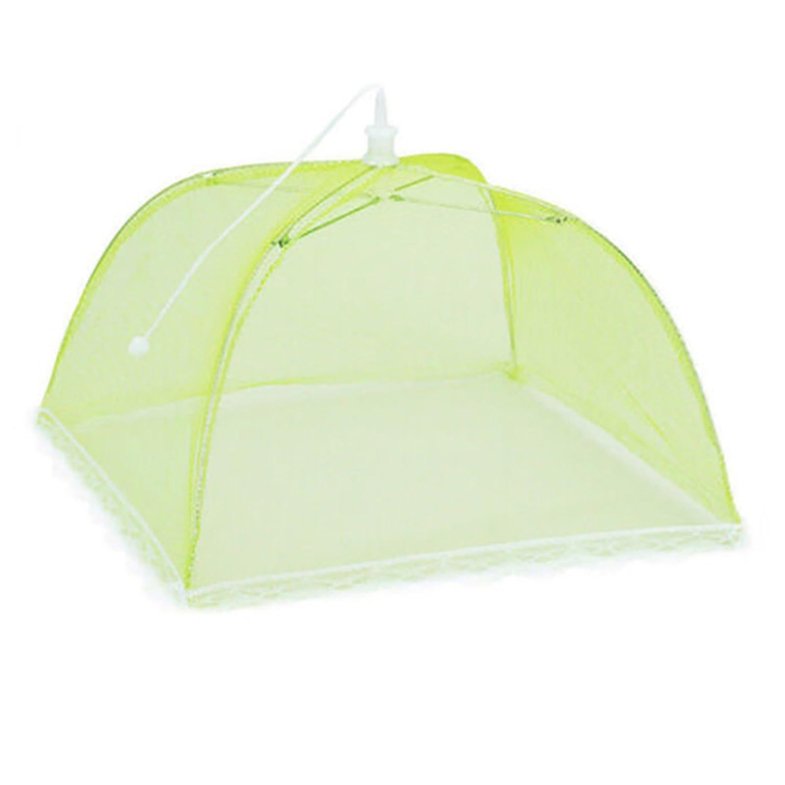 sugerou Foldable Mesh Food Cover for Outside and Kitchen, Large Umbrella Style Dish Net Tent for Picnic BBQ Camping, Fine Reusable Fabric Fly Protectors, 43cm, White Green 38cm
