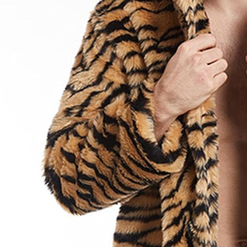 Men's Tiger Patterned Long Coat Winter Warm Fur Furry Male Overcoat Thicken Soft Sleeve Faux Fur Coats3