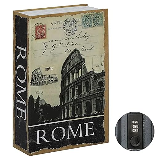 Jssmst Diversion Book Safe with Combination Lock, Faux Book Box Hidden Storage, Secrect Hidden Safe Lock Box for Home Office Code Lock Money Box, 9.5 x 6.2 x 2.2 inch, SMBS020 Rome