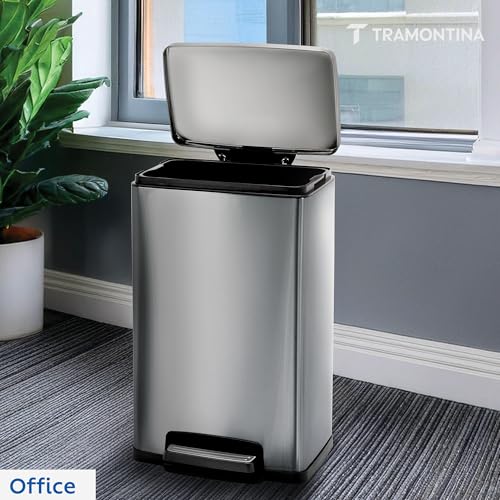 Image of TRAMONTINA 49 Litre Stainless Steel Step Dustbin | Fingerprint-Resistant Finish | Soft-Close Lid | Removable Inner Bucket | Large Trash Can for Office & Hospitality