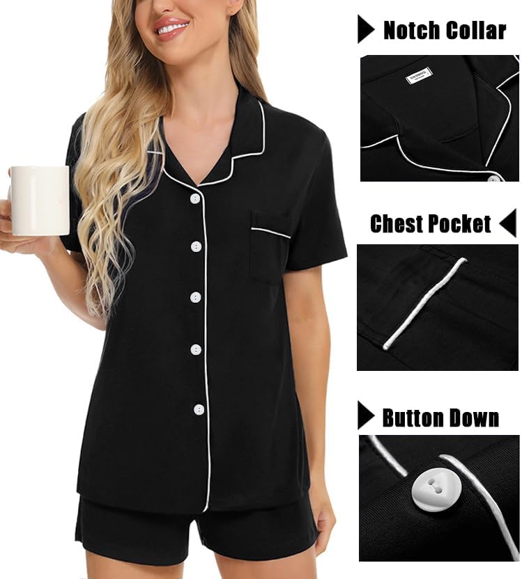 SWOMOG Womens 3pcs Button Down Pajamas Set Short Sleeve Sleepwear Bride Pj Lounge Set with Long Pants - Image 4