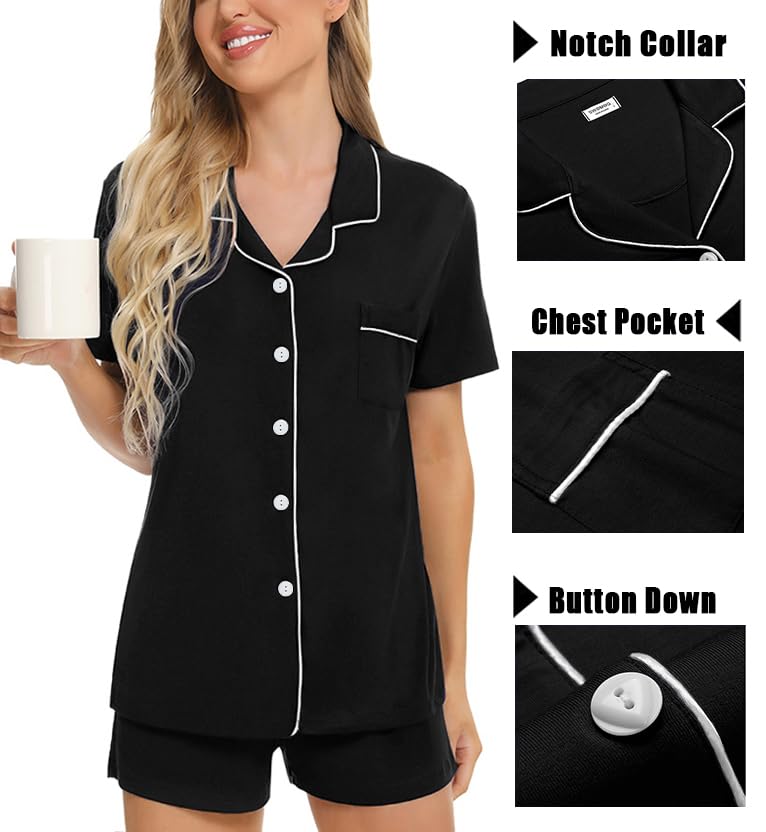 SWOMOG Womens 3pcs Button Down Pajamas Set Short Sleeve Sleepwear Bride Pj Lounge Set with Long Pants3