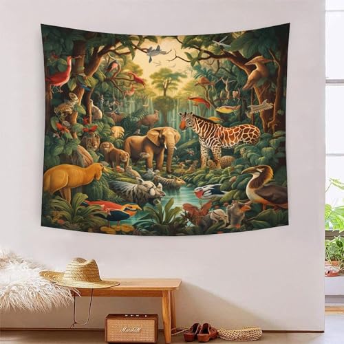 Tapisserie murale animaux de la jungle 3D pour transformer un dortoir ou salon