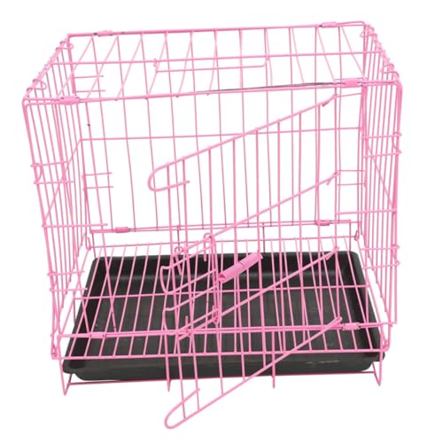 ledmomo 折りたたみ式メタルワイヤーペットケージ ピンク トレー付 室内外対応 小型犬 猫 ウサギ用 ポータブルで収納簡単 ペットハウス