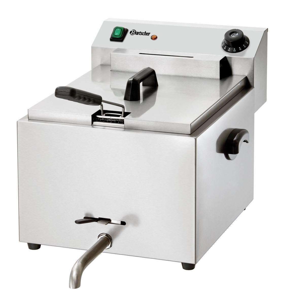 Bartscher Fritteuse IMBISS PRO – Elektro Tischgerät 11 l Becken aus Chromnickelstahl, mit Ablasshahn, herausnehmbarem Heizelement und Deckel