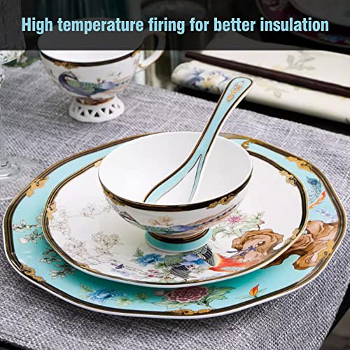 Acmlife Bone China Dinnerware Set - Porcelain Dinnerware Set For 4, Vintage Floral Dinnerware Set, Light Blue 12 Piece Lightweight Bone China Dinnerware Set Plates And Bowls Set (Blue) #TOP6