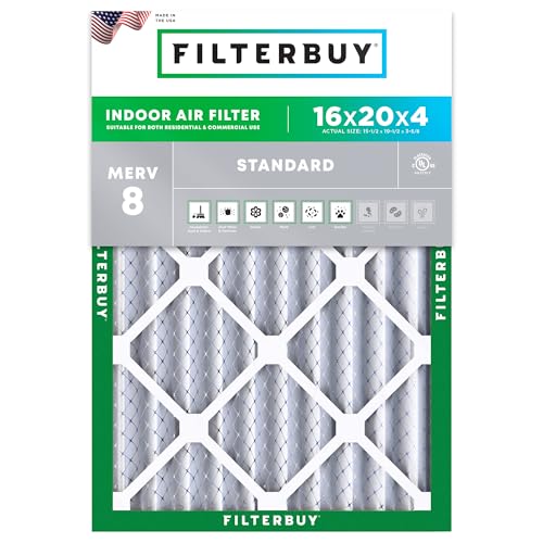 Filterbuy 16x20x4 Air Filter MERV 8 Dust Defense (1-Pack), Pleated HVAC AC Furnace Air Filters Replacement (Actual Size: 15.50 x 19.50 x 3.63 Inches)