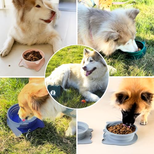 Runrole PTB-2IN1-PK 2-In-1 Collapsible Silicone Dog Travel Bowls, Slot Together And Use Separately, Portable Pet Food Water Bowls, Foldable Cat Feeding Watering Dishes thumb #4