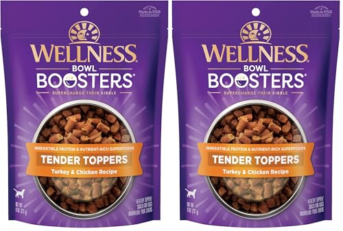 Image of Wellness Bowl Boosters Tender Toppers Dog Food Topper for Small, Medium, and Large Breeds, Grain Free, Natural, Turkey and Chicken Recipe, 8 oz Bag (Pack of 2)