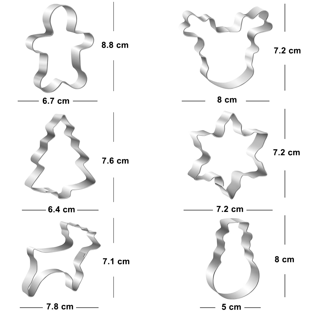 Set 20 Stampini Per Biscotti Di Natale In Acciaio Inox - Forme Classiche: Albero, Stella, Omino, Renna - 2