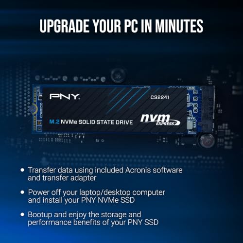 Image of PNY CS2241 1TB PCIe Gen4 SSD M.2 2280 Upgrade Kit - Up to 5,100MB /s Read - PC /Laptop Upgrade for Gaming, Photo /Video Rendering, and Workstations - Internal Solid State Drive - M280CS2241-1TBKIT-RB