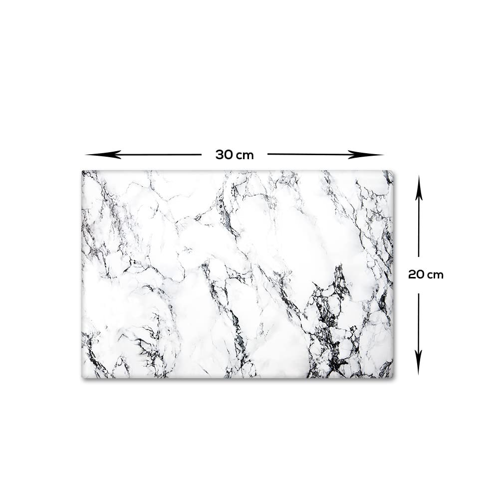 Decorita 10001501001 Beyaz Mermer Görünümlü Cam Kesme Tahtası, 20cm x 30cm