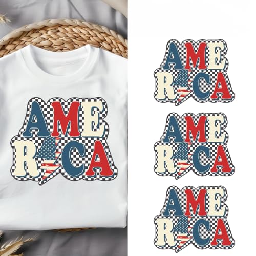 3pcs America July 4th, American Coquette BowHeat Transfers - Iron on Heat Patches Decals Wraps Stickers for Vinyl T Shirts DIY Crafts Clothes Bag Hat Decorations (P1)