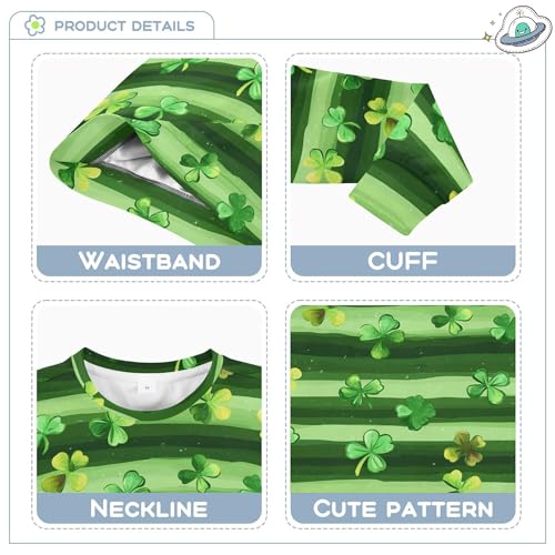 JUNZAN St.Patrick's Green Shamrocks Stripes Kids Girls Hoodie Sweatshirt Crewneck Boys Sweat Shirt Party 4T3