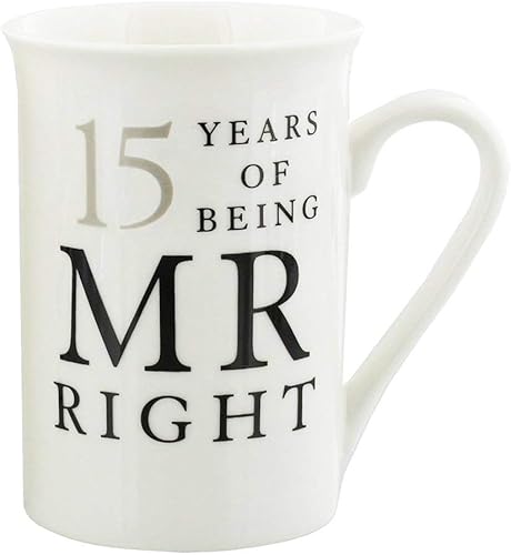 Miniatura 3 de Haysoms Set de regalo de taza con texto en inglés "Mr Right & Mrs Always Right" de marfil con el 15