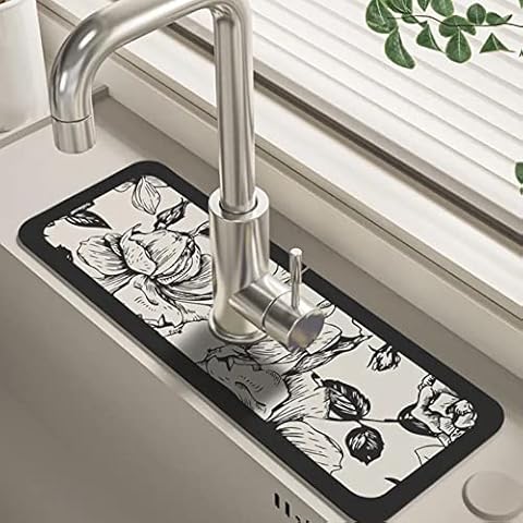 Fantasy Style Faucet Draining Mat, Faucet Splash Catcher, Non-Slip Absorbent pad for Keep Kitchen and Bathroom Sinks Dry (D) Cover