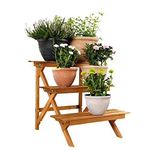 Worth Garden Estantería Decorativa para Macetas Soporte para Tiestos con Tres Estantes 60 * 60 * 60CM Color Rojo Ladrillo Soporte Artificial para Plantas Patio Balcón Jardín