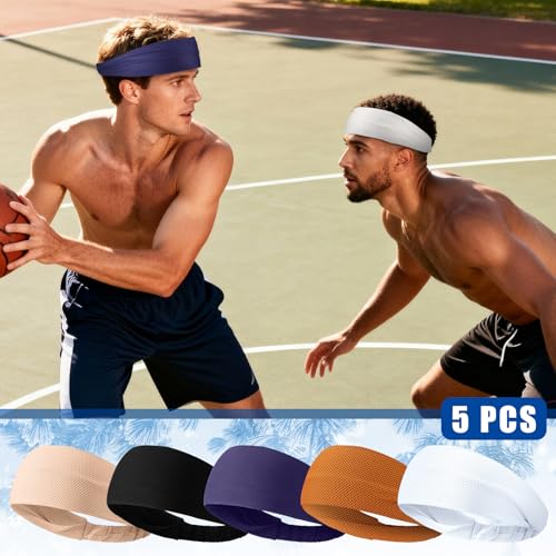 Image of 5pcs Summer Cooling Headbands for Men Stretchy Workout Sports Sweatbands Absorb Chill Cool Hairband for Hot Weather Running Golf Athletic