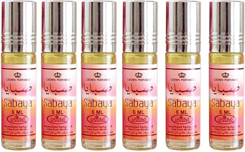Al Rehab SABAYA Lot de 6 Huiles de Parfum Musc 6 ml Sans Alcool – Notes Rose, Agrumes & Tubéreuse – Parfum Oriental pour Femme et Homme – Fabriqué à...