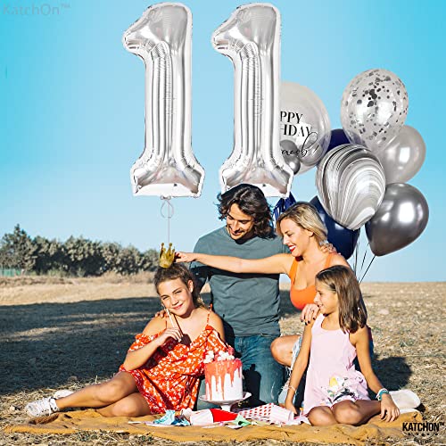 Katchon Big Silver 11 Balloons Number - 40 Inch, 11 Balloon | Silver 11 Birthday Balloon For 11Th Birthday Decorations For Boys | Number 11 Balloons For Birthdays, 11Th Birthday Decorations For Girls #TOP2