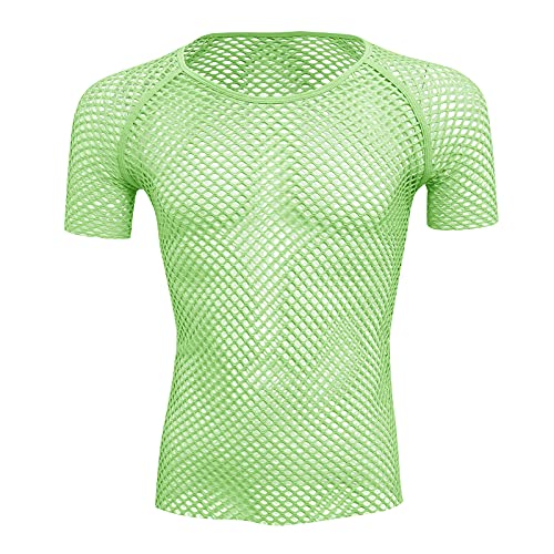 ABAFIP Men's Short Sleeve Fishnet Shirt Mesh Sheer Tank Top Muscle T-Shirt Undershirt Rave Clubwear