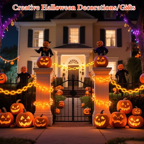 10FT Battery Halloween Chain String Lights, Waterproof Orange Plastic Chain Lights for Halloween Decorations Indoor/Outdoor, 8 Lighting Modes, Led halloween Lights for Skeleton Dog, Lawn Porch Decor by ANGAR - Image 7