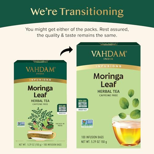 Image of VAHDAM, Moringa Tea (100 Tea Bags)| Caffeine Free, Non-GMO, Indian Origin, Eco-Friendly Individually Wrapped Tea Bags