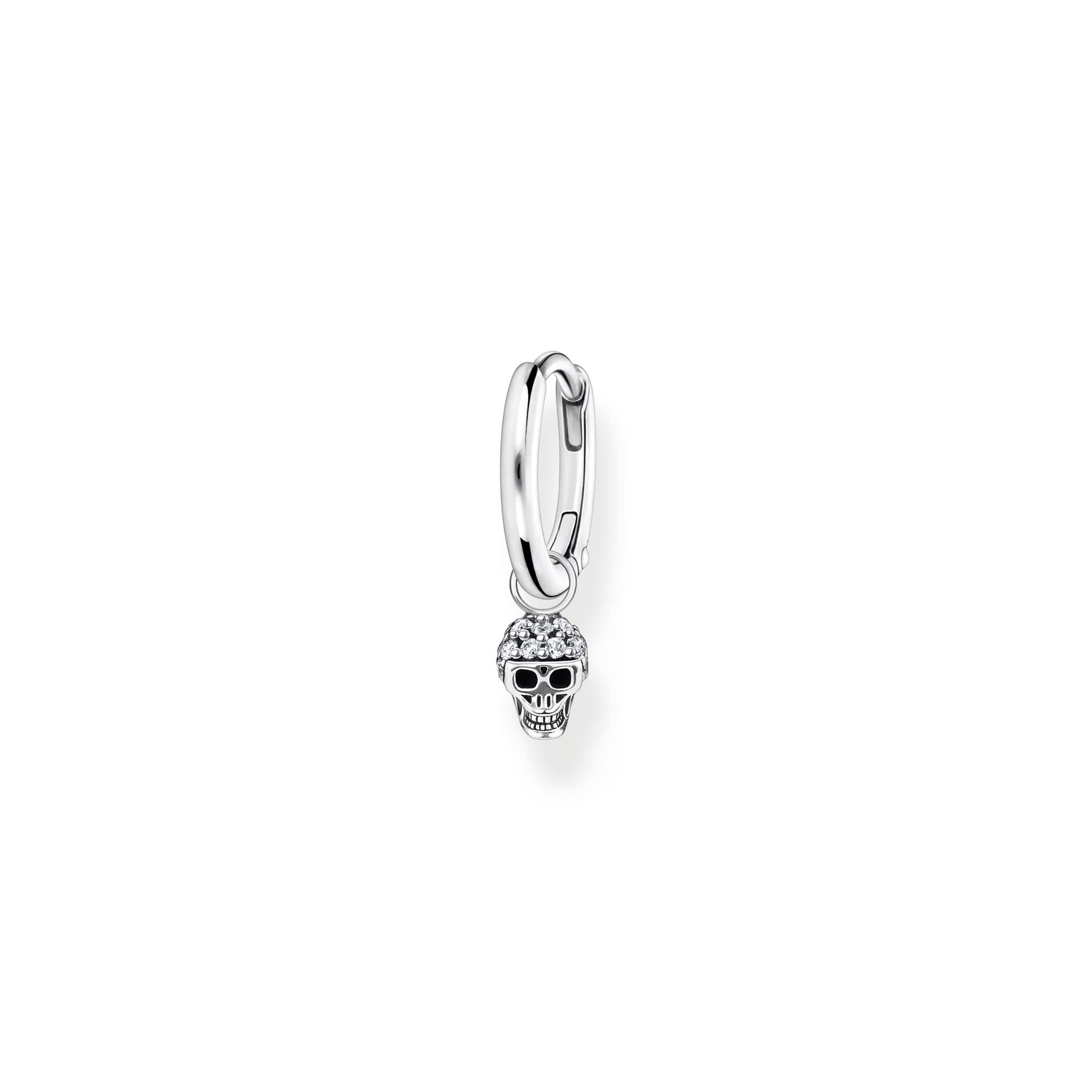 Thomas Sabo Charm Club Charming Women's White/Silver/Black Charming Skull Single Hoop Earring Cr706-643-14