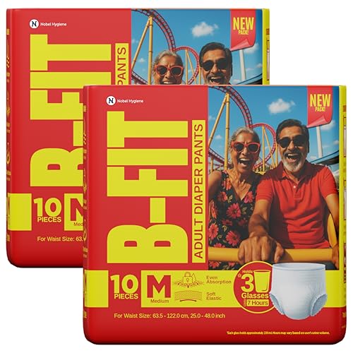 Image of B-Fit Regular Adult Diaper M Size Pants | 20 Count (Medium) | Waist 25 - 48 inch | Unisex | Leakproof | Even Absorption | Long Protection hours | Brief-Like Fit & Soft Elastic Waist